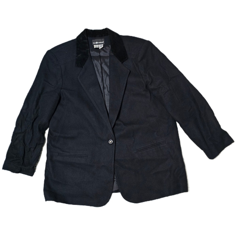 Sag Harbor Blazer Velvet Collar Wool Blend Black Classic Womens Size 18 (E)